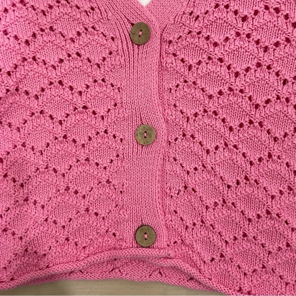 NWT Zara Girl's 5-6 Open Knit Cardigan Sweater Pink Button Down V Neck - Picture 7 of 11